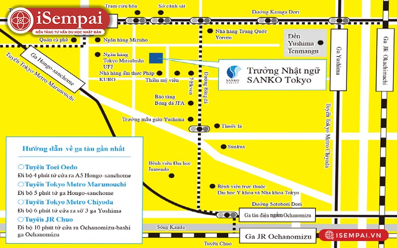 Bản đồ di chuyển đến ký túc xá Nhật ngữ Sanko Tokyo