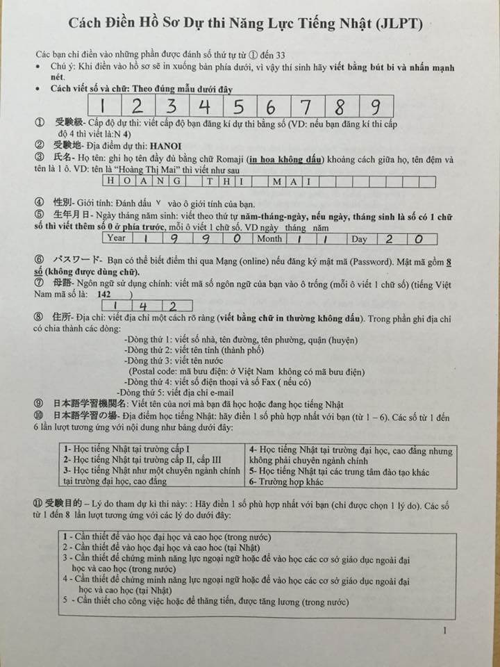 cách viết hồ sơ thi JLPT 1